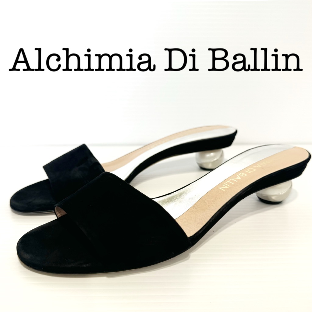 Alchimia Di Ballin Anaxa Black Suede Leather Slides Sandals Size 38 1/2